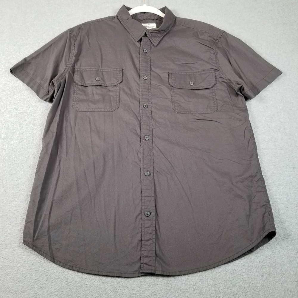 Mutual Weave Button Up Shirt Mens XL Solid Gray Short Sleeve Casual Work Utility